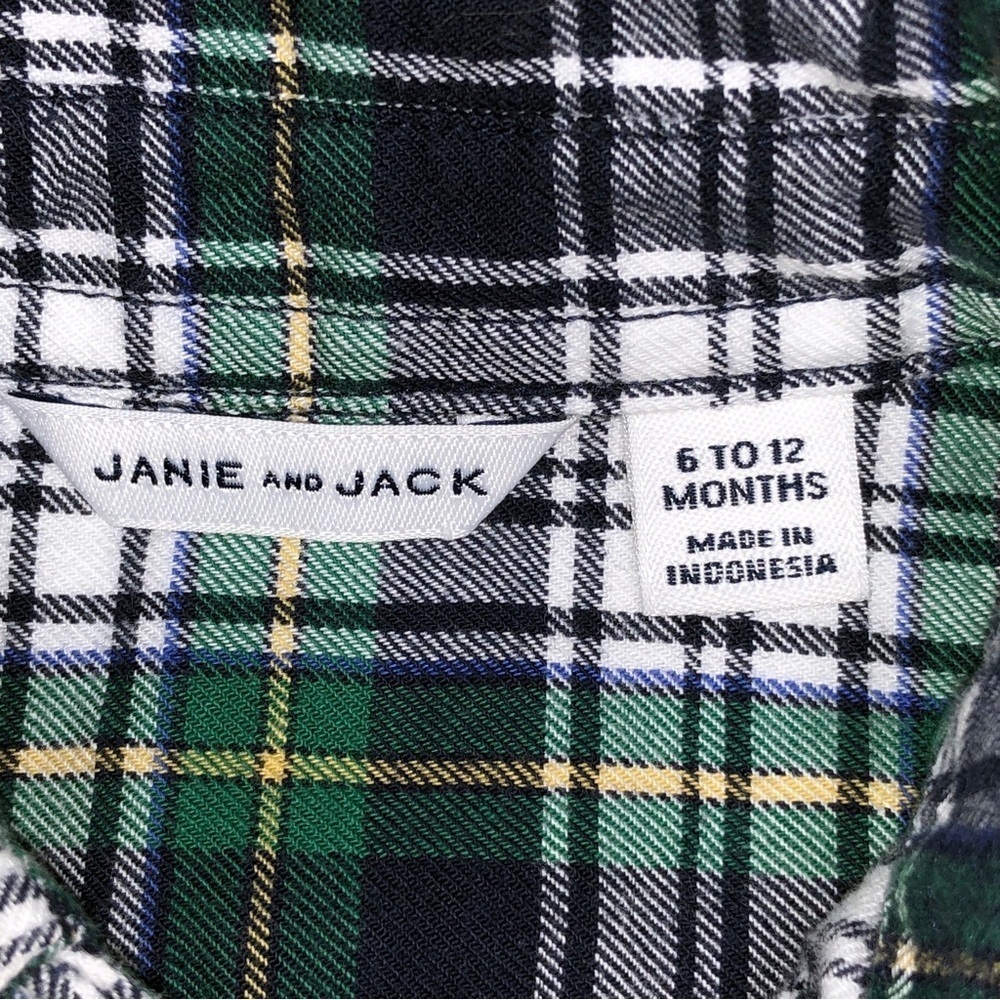 Janie and Jack Green and Blue Plaid Long Sleeve Button Down Shirt Size 6-12 M - Picture 2 of 10